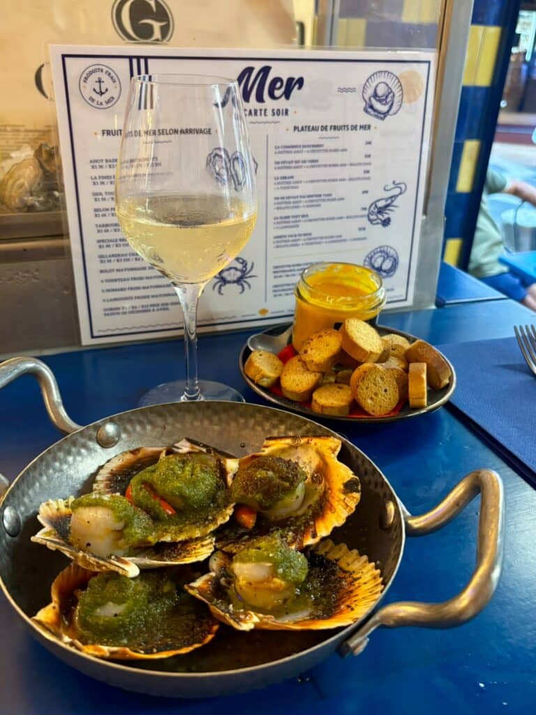 Scallops in a skillet.