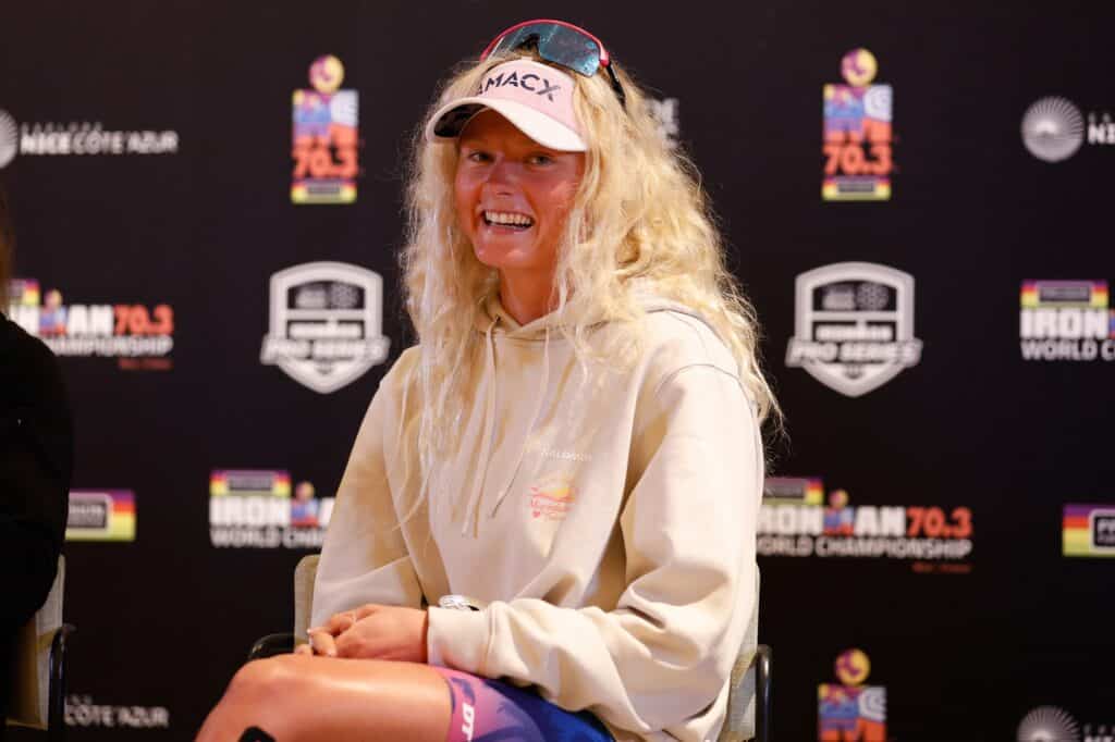 The Nice native Marjolaine Pierré at a press conference before the race.