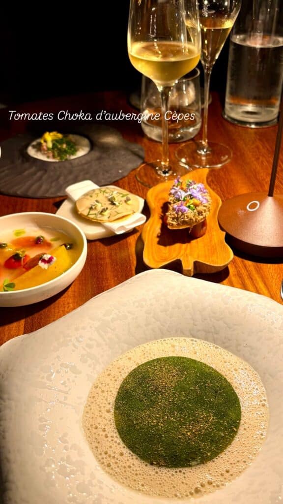 Tomatoes Choka eggplant porcini mushrooms.