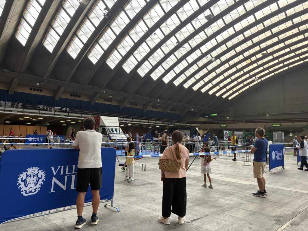 Visitors attend sports demonstrations at the Exhibition Palace during the Associations Day.