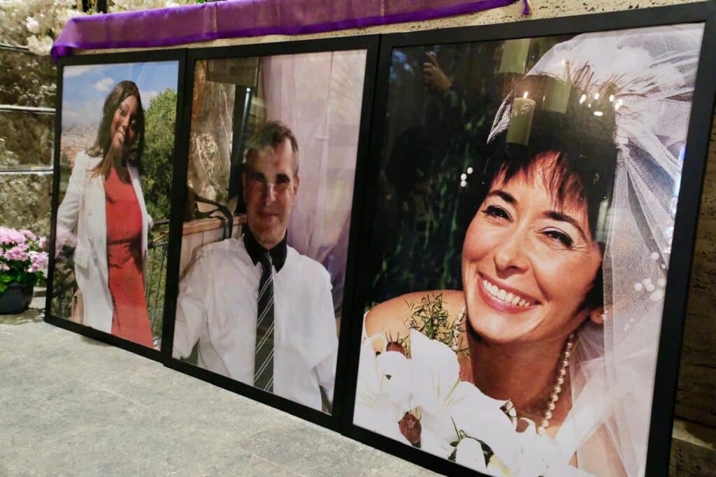 Photos of the three victims of the attack at the Basilica Notre-Dame de Nice: Nadine Devillers, Vincent Loquès and Simone Barreto.