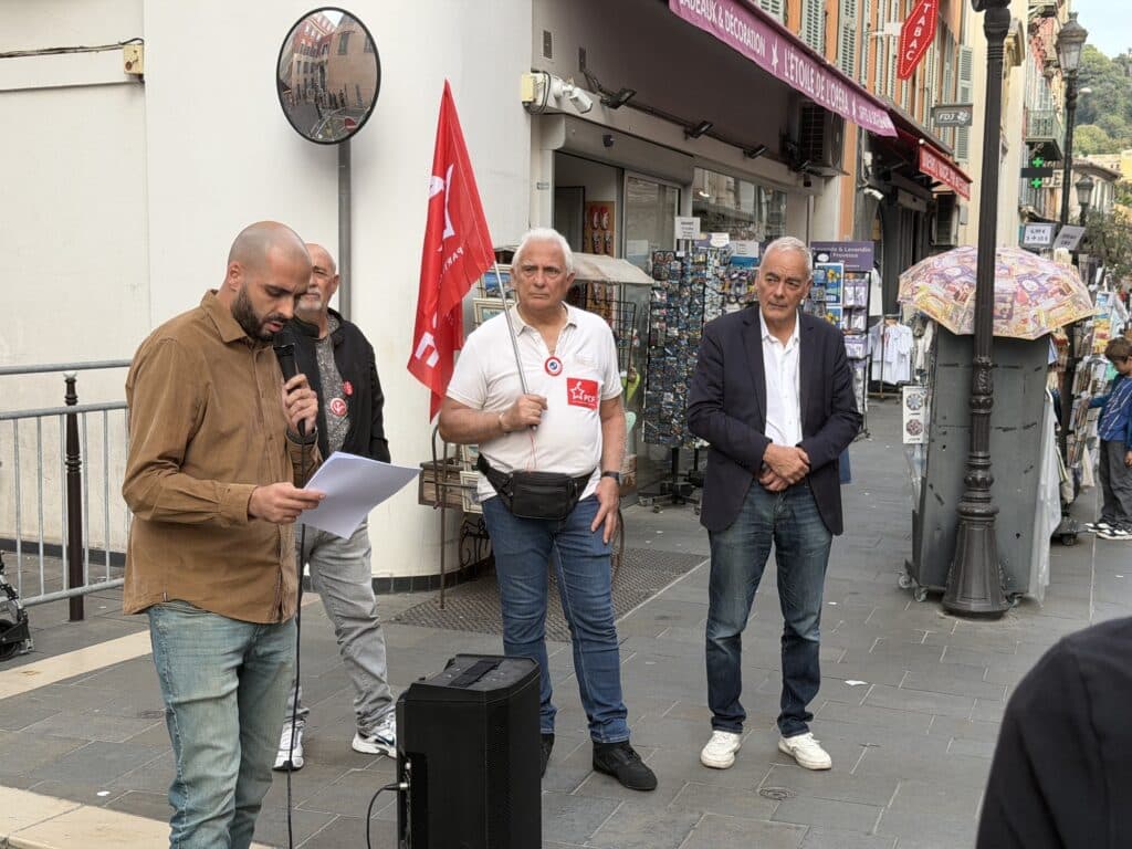 Julien Picot during his speech at the rally against antisemitism