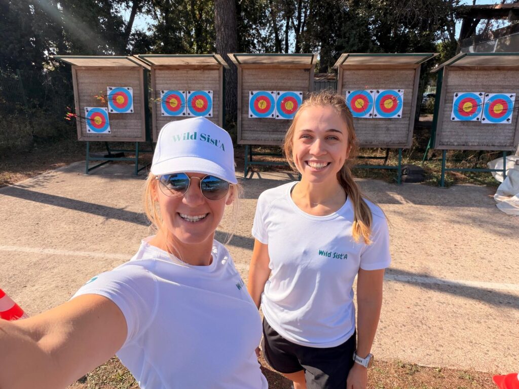 Alexia and Ambre Barthélémy at archery training